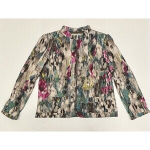 Requirements Jacket Womens L Multicolor Abstract Zip Corduroy Pockets Ruffled